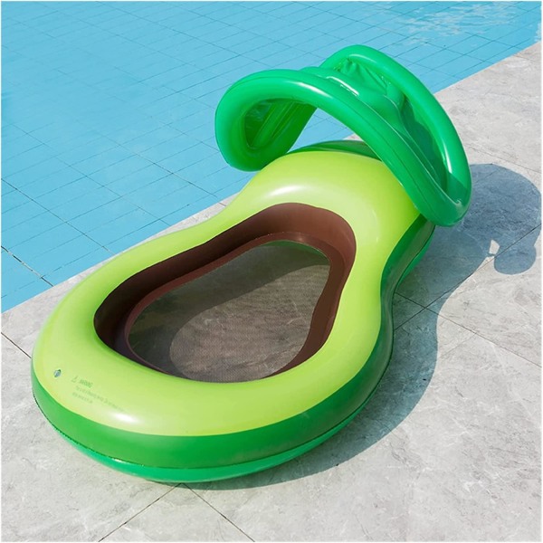 Avokado uppblåsbar flottör med markis, luftmadrass Pool uppblåsbar simring Flotte Vattenleksak för vuxen, för sommarpoolfest Swim Ring with Awning