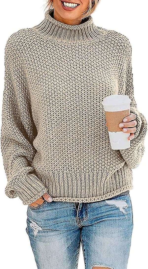 Dame Turtleneck Løs Genser Casual Tykk Langermet Topper Pullover Oversized Chunky