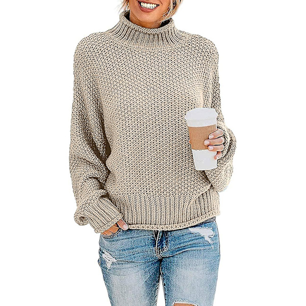 Kvinnors Turtleneck Lös Tröja Casual Tjock Långärmad Toppar Pullover Oversized Chunky