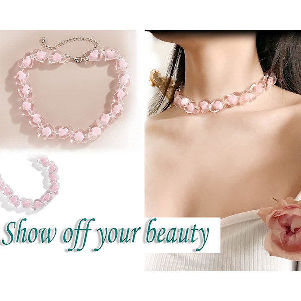 Søtt rosa hjerte choker halskjede for kvinner og jenter