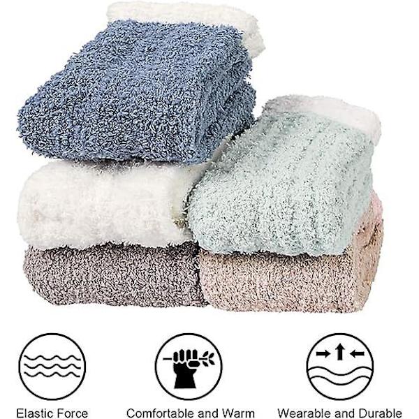 5 Par Damsockor Fuzzy - Mysiga, Mjuka, Fluffiga, Söta Katt-Vintervarma Toffelsockor, Julklappstips