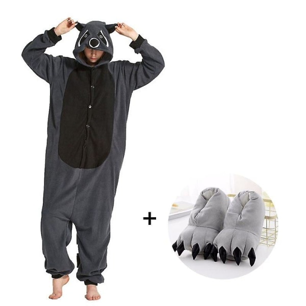 Raccoon pyjamas män kigurumi djur onesies för vuxna tecknad cosplay kostym one-piece pijamas overall kvinnor pyjamas bodysuits Onesie with slippers S