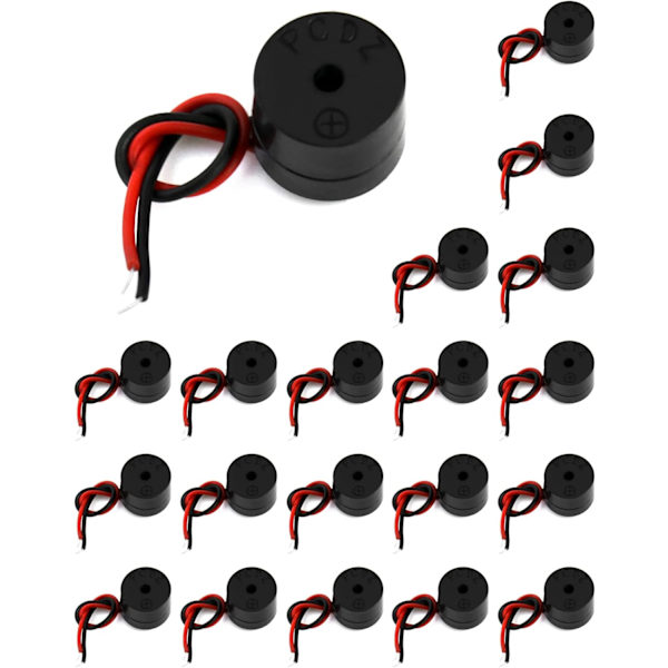 Paket med 20 Elektroniska Summer 3-12V Aktiv Summer 85dB Summer Alarm Piezo Kabel Längd 50mm