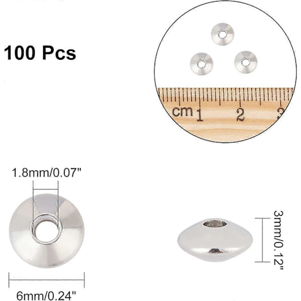 100 st 6mm Metalliska Distanspärlor 304 Rostfritt Stål Platta Runda Lösa Pärlor Släta Hantverkspärlor Tillbehör för Armband Halsband DIY Smycken Maki