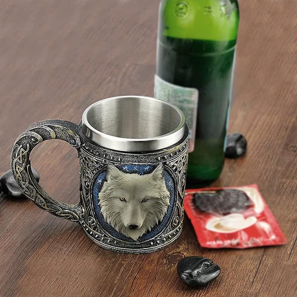 Acsergery Varg Kaffe Kopp Rostfritt Stål Harts Resa Te Vin Öl Muggar (mugg) Present