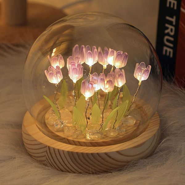 Fyr-färgad 9-blommig glaskupa tulpan glas nattljus skrivbord atmosfärsljus purple