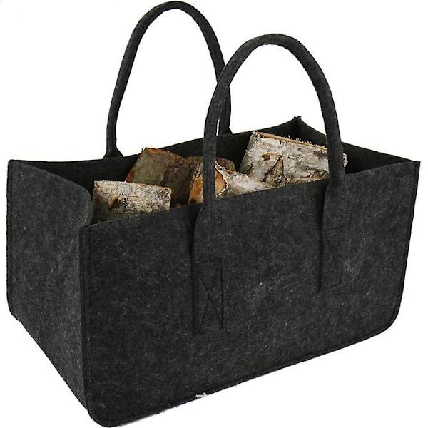 Braskaminvedkorg, Filtved, Utomhus Camping Träväskhållare, Förvaringsstockhållare, Vedhållare, Träkasse 50 X 25 X 25cm (svart)