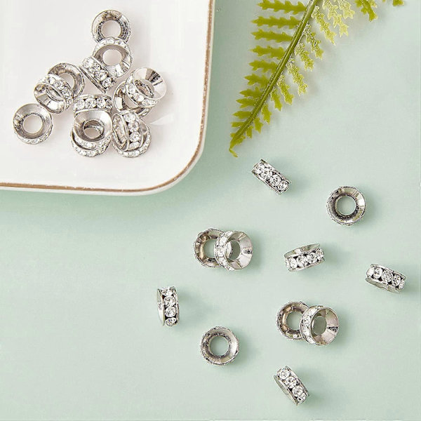 100 st 10mm Kristall Rhinestone Distanspärlor Silverpläterad Mässing Rondelle Distanspärlor för Smyckestillverkning