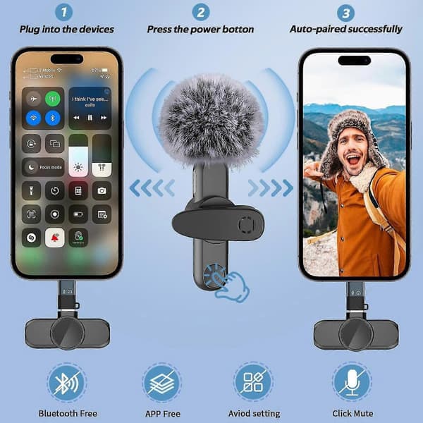 2-pak trådløs lavalier-mikrofon, Plug and Play professionel mini trådløs lavalier-mikrofon, trådløs mikrofon til vlogging live-udsendelse D