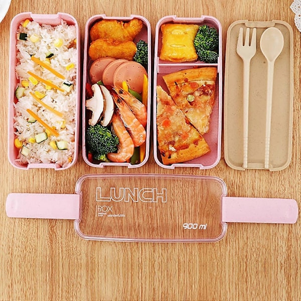 3-lagers Bento Lunchbox Bento Box Lunchbox med fack Japansk Lunchbehållare Barn Vuxna med gaffel sked för arbete Läckagesäker smörgåslåda Mic Beige