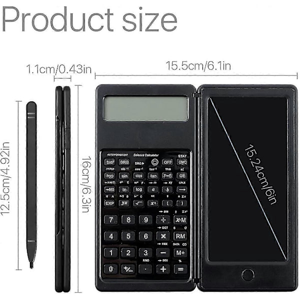 Videnskabelig Lommeregner Foldbar Bordregner med Sletbar Skriveplade 10-Cifret LCD-Display Matematisk Fysik/Geometri/Lommeregner til Studerende