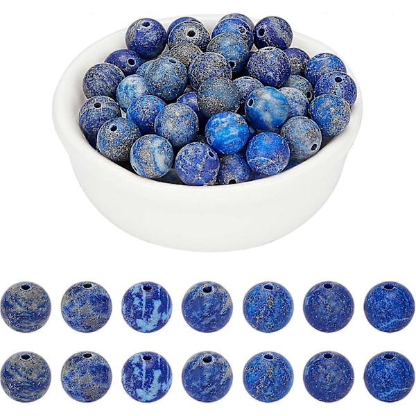 Omkring 48 stk. frostede naturstensperler 8 mm naturlige lapis lazuli runde perler ædelsten løse perler til armbånd halskæde smykkefremstilling (hul: 1 mm)