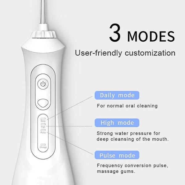 Oral Dental Irrigator Portable Water Flosser USB Rechargeable 3 Modes IPX7 200ML Water for Cleaning Teeth White