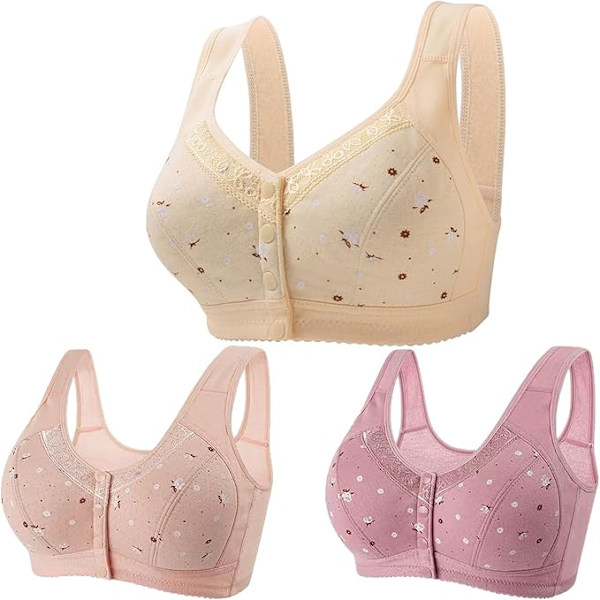 3-pack Sportbehåar med Framknäppning för Kvinnor - UK Rea - Trådlös Stöd, Fullt Täckande, Push-Up, Bekväma Breda Band, Vardag A0803 A5 Purple M