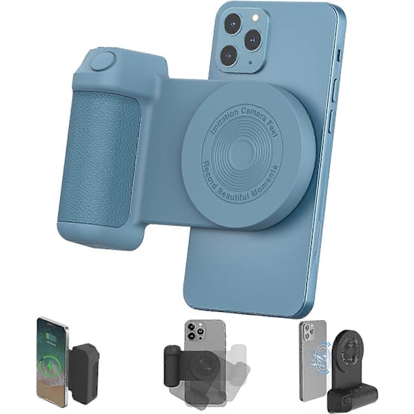 Magneettinen kamerakahva Bluetooth-kiinnike, suljinpainikkeen kaukosäädinkahva selfie-jalustat 3 in 1, vahva magneettinen imu ei putoa helposti, selfie-ystävien magneetti Upgrade-Blue