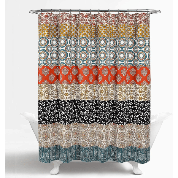 Boho Stripe Colorful Bold Design duschdraperi, 59" X 72", turkos & orange (1 stycke)
