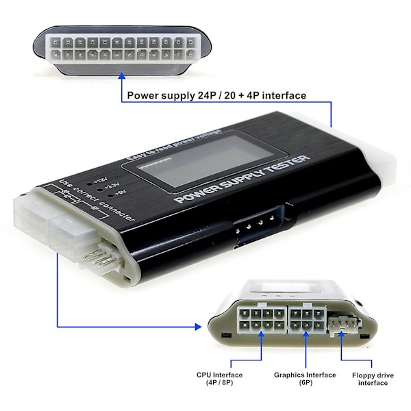 LCD Datamaskin Strømforsyningstester - 20/24 Pins