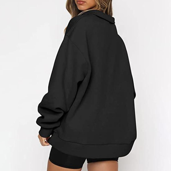 Naisten syksyn collegepaidat, Oversized puolivetoketjullinen pitkähihainen collegepaita, neljännesvetoketjullinen trendikäs huppari, asuja teineille m0 black 3X Large