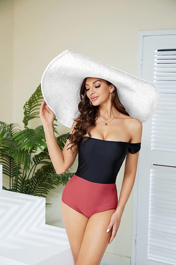 Oversized Strandhat til Kvinder, Moderne Store Bredskyggede Visirhatte Håndlavede White