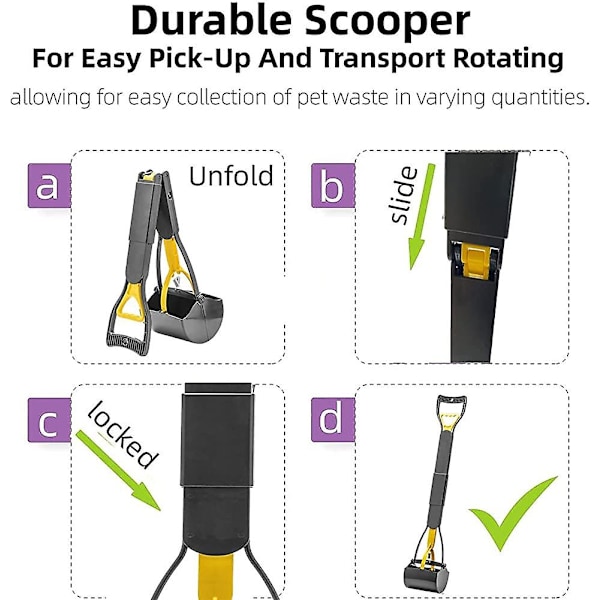 60 cm hundbajsspade med påsar, robust avfallsuppsamlare, enkel hävstång för alla husdjur