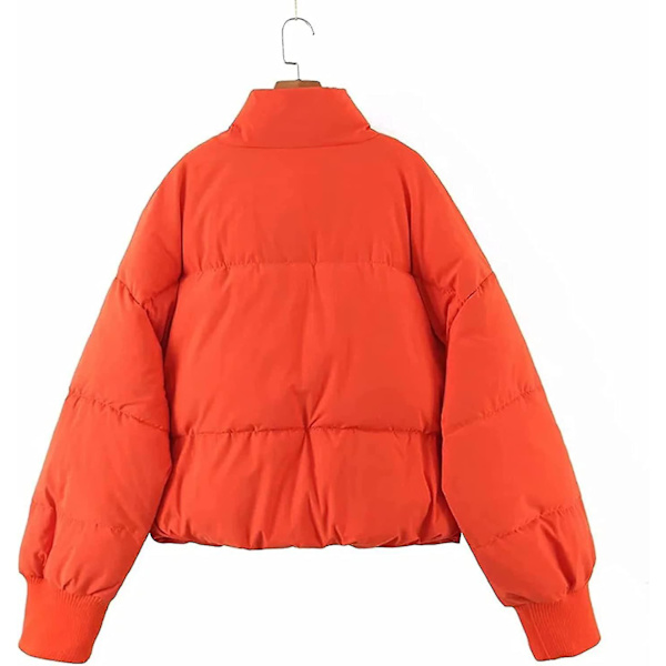 Naisten Talvi Pitkähihainen Pystykaulus Vetoketjullinen Puffer-takki Löysä Lyhyt Untuvatoppatakki Orange Large