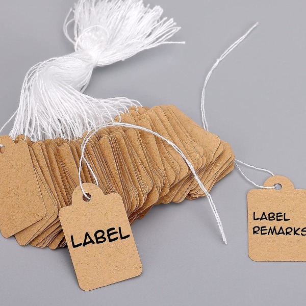 500 stk. prislapper med snor, merkelapper Kraft prislapper Skrivbare Kraft blanke prislapper Displaylapper med elastisk opphengssnor