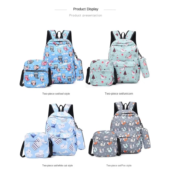 3 st söta tecknade tryckta ryggsäckar med crossbody väska och pennväska set, pojkar och flickor mode casual preppy backapack turkos