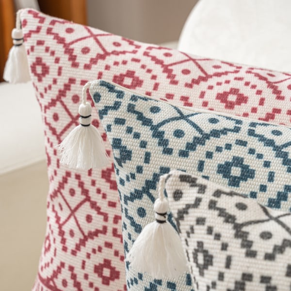 Boho Tuftattu Koristeellinen Heittotyynynpäällinen Sohvalle - Moderni Marokkolainen Tyynyliina Tupsuilla, Makuuhuone Olohuone Auto Hotelli, 18x18 Tuumaa AA004