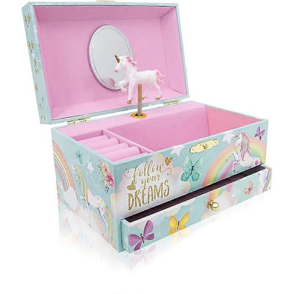 Enhjørning Børne Musikboks Velegnet Til Nytårs Fødselsdagsgave Multifunktionel Smykkeskrin Musikboks Velegnet Til Piger unicorn B 18X11.4X10cm