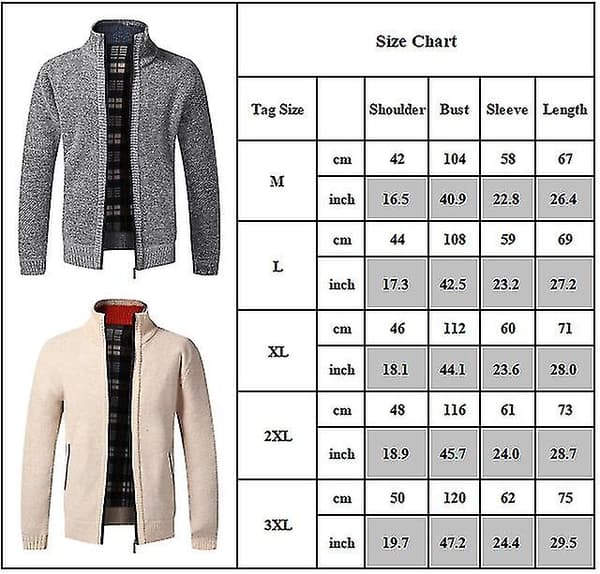 Herr Vinter Varm Långärmad Solid Zip Stickad Cardigan Casual Jumper Topprockar Beige 2XL