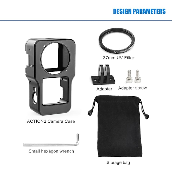 Alumiiniseoksesta valmistettu suojakotelo + UV-linssisuodatin DJI Action 2 -kameran lisävarusteille Titanium Grey