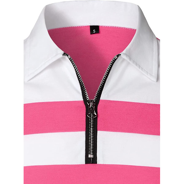 Herr Casual Långärmad Polotröjor Kontrastfärg Patchwork Bomull Tee Toppar Pink M
