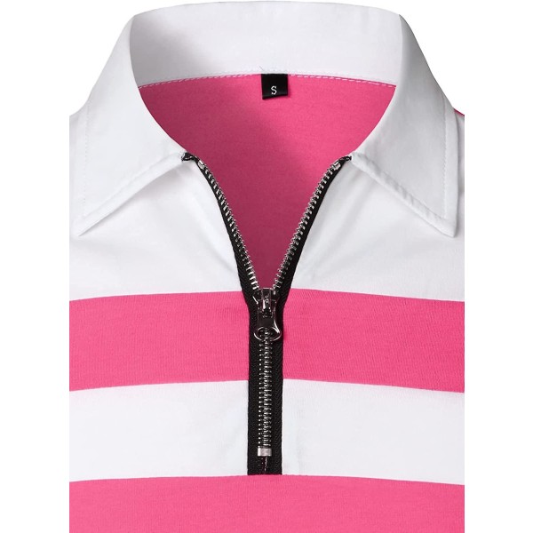 Herr Casual Långärmad Polotröjor Kontrastfärg Patchwork Bomull Tee Toppar Pink XXL