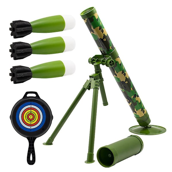 Skum Morter Launcher med Måltavle & 3 x Bløde Simulationsraketter til Børn Justerbar Skudvinkel Rækkevidde op til 6 meter. A