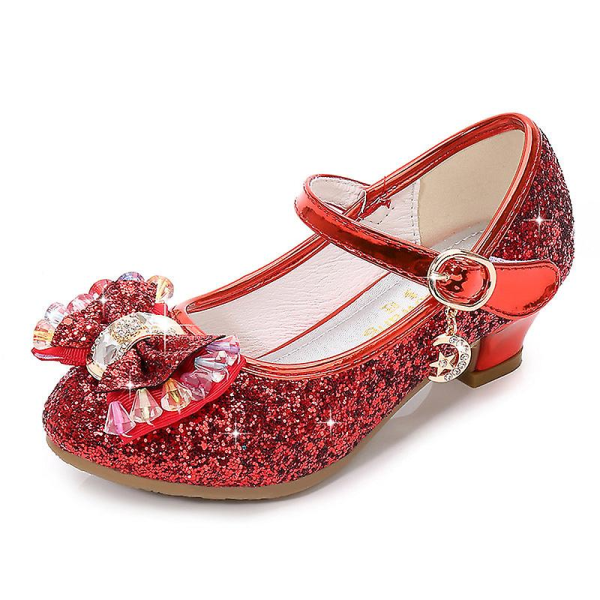 Koreansk stil nye paillet efterårssko mellemstore og store piger prinsesse lædersko studenterforestillingssko Red 31 yards/inner length 19.7