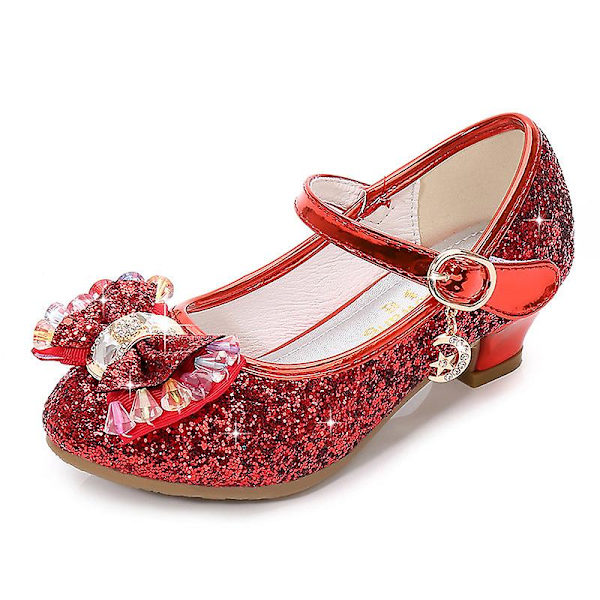 Koreansk stil nye paljetter høstsko medium og store jenter prinsesse skinnsko studentforestillingssko Red 38 yards/inner length 23.2