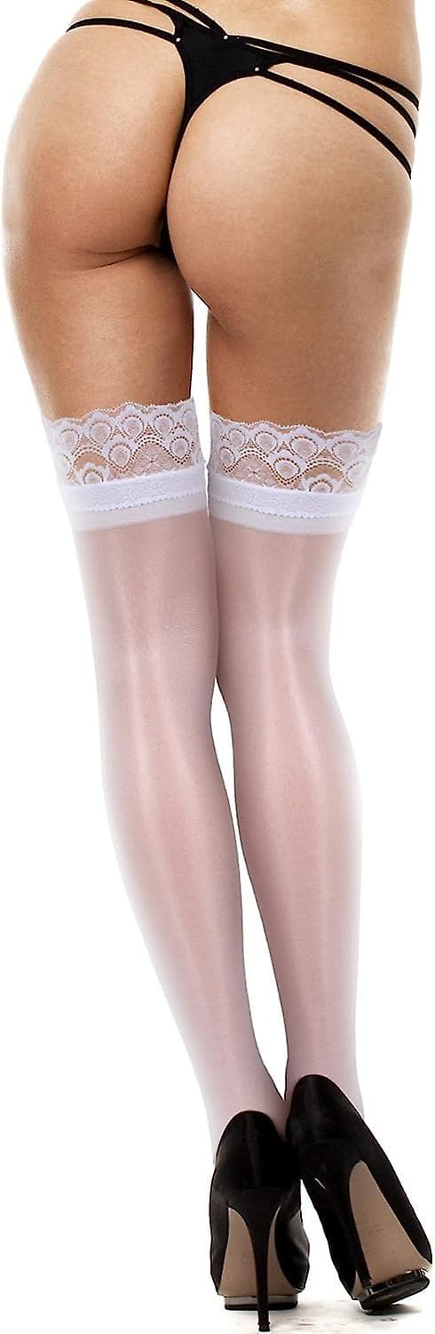 4 Par Dame Sheer Strømper Lårhøye Hold Up Strømper Blondekant Strømper Whilte Black Brown