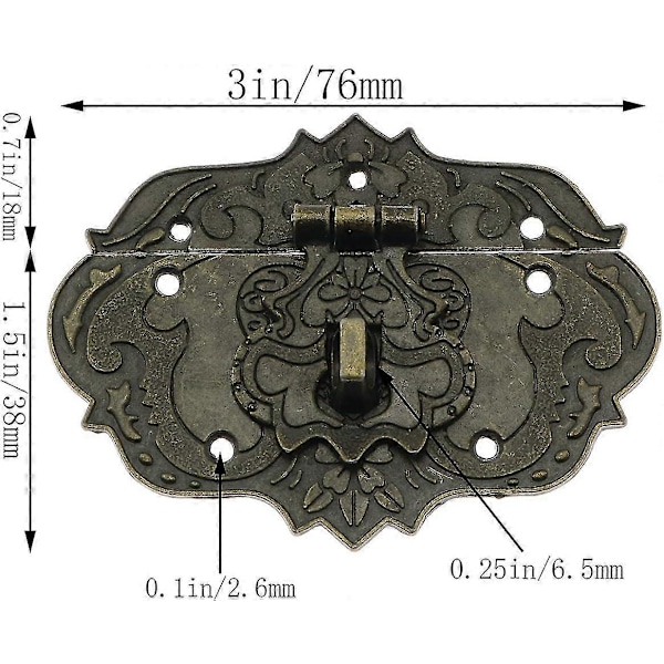 Antikt Präglad Dekorativ Mässingsspänne Lås - för Smyckeskrin, Träbox - Brons
