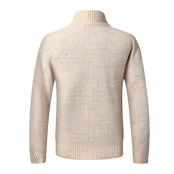 Herr Vinter Varm Långärmad Solid Zip Stickad Cardigan Casual Jumper Topprockar Beige 2XL