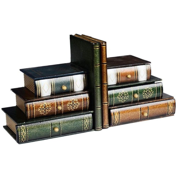 Bokstöd, böcker Bokstöd i trä med organizer för skrivbordet, set med 2
