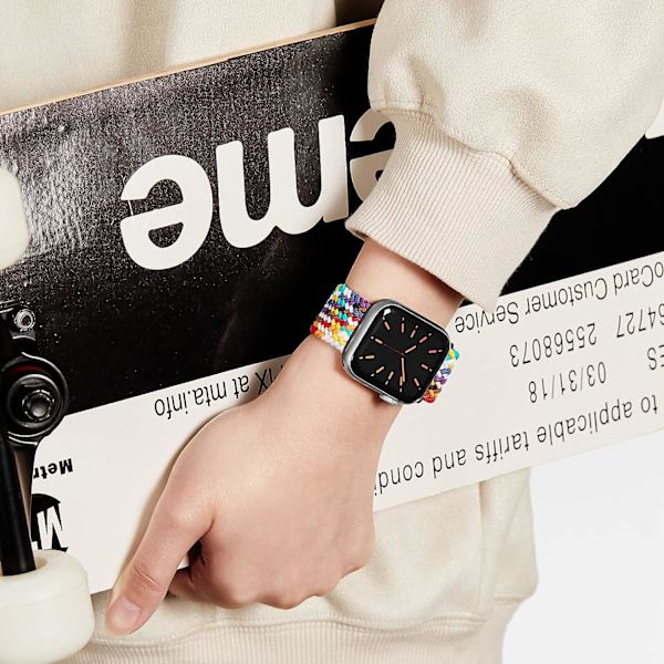 Flätat armband kompatibelt med Apple Watch 38 mm 40 mm 41 mm, elastiskt solo loop nylonarmband för Apple Watch Series 8/7/6/SE/5/4/3/2/1/SE black Multicolor 38 mm 40 mm 41 mm
