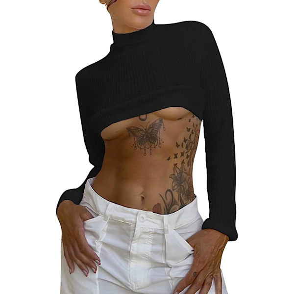 Dame Hul Ud Hæklet Strik Trøje Crop Tops Langærmet Trøje Cropped Style 4 M