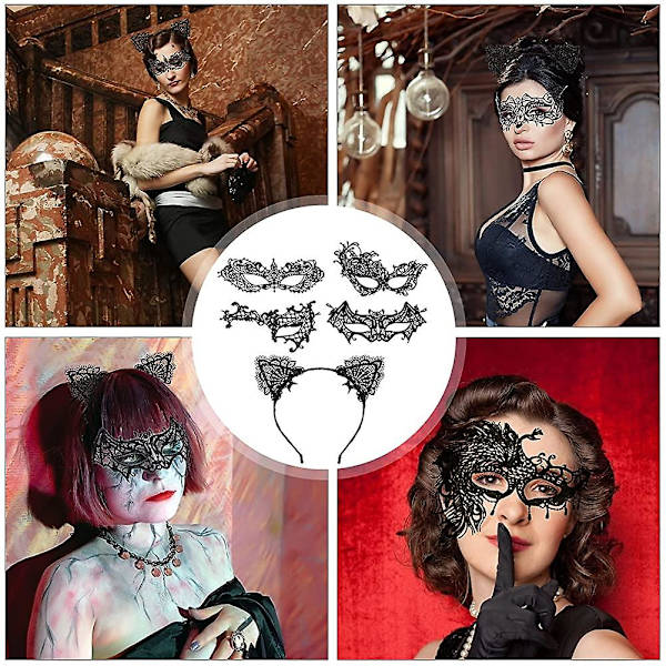 16 st karneval spetsmaskerad masker sexig kattmask venetiansk ögonmask kvinnor boll