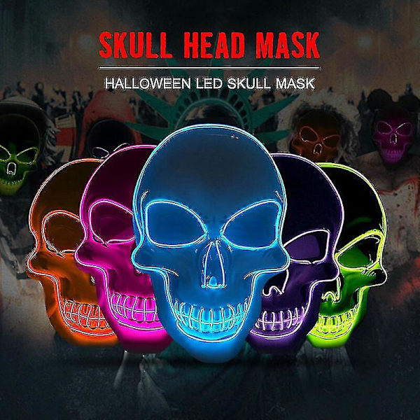 Halloween Hehkuva Pääkallonaamio Led Pelottava Salamanaamio El-linjan Valonaamio Cosplay-naamio Juhla-asunaamio Tarvikkeet PURPLE