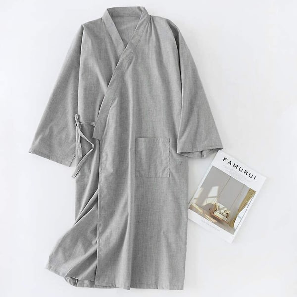 Herr Kimono Badrock Lätt Bomull Kimono Badrock Badrockar Lång Badrock Pyjamas Nattlinne Med Ficka Light Grey 2XL