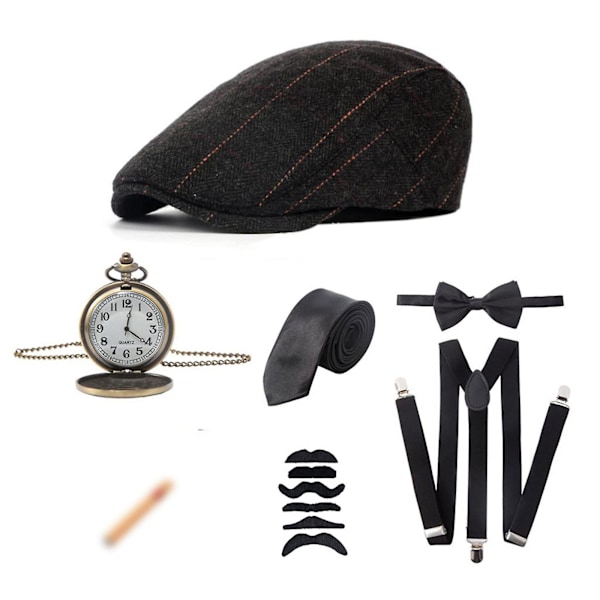 20 % rabatt 1920-talls herrekostyme Peaky Blinders Gatsby Panama-hatt Bukseseler Sløyfe Black stripe