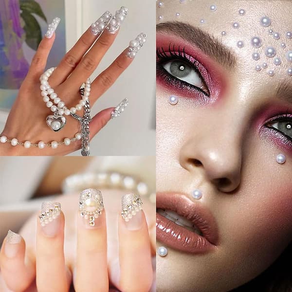 Manicure Sæt Med Perledekorationer, 2 Æsker, Sæt A, Hvid style2