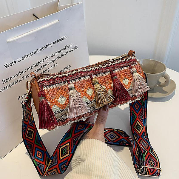 Etnisk stil canvas crossbody väska tonårsflickor plånbok bärväska axelväska för kvinnor damer Brown