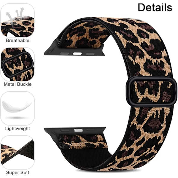 Stretchbare Solo Loop-bånd Kompatibel med Apple Watch Band 38mm 40mm 41mm 42mm 44mm 45mm 49mm, Justerbare Flettede Elastiske Nylon Armbånd AA002 38mm 40mm 41mm