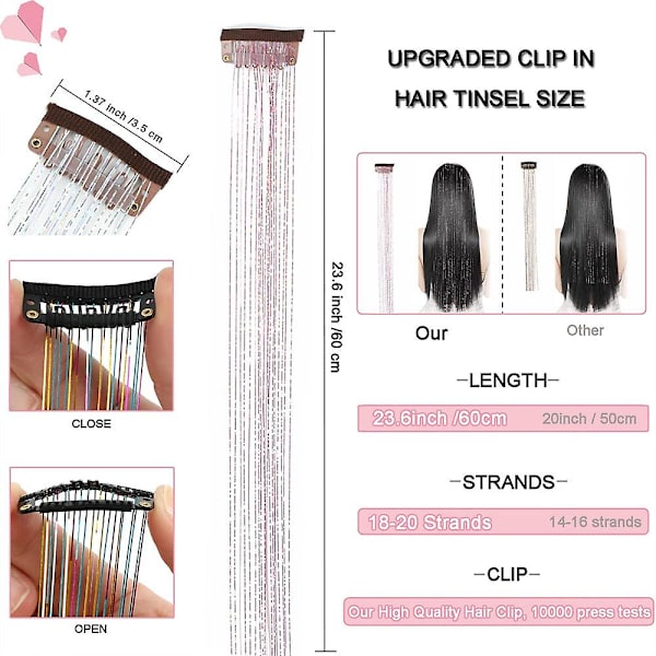Skinnende tråder glitter hårglitter kit gull silke hår glitter streng extensions tilbehør for kvinner hodeplagg 6pc-dahong 24inches